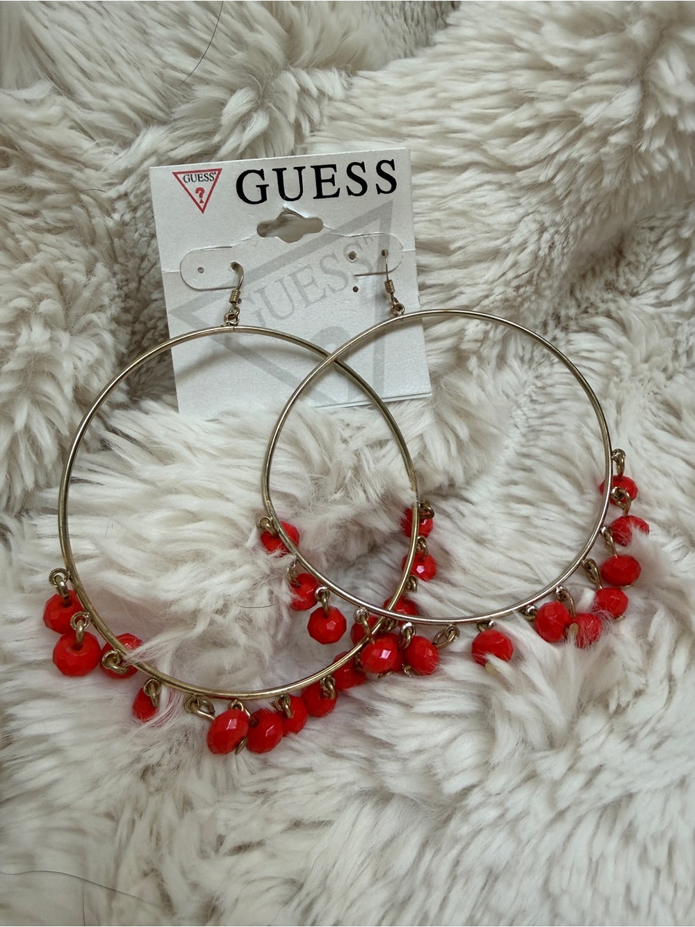 GUESS Red Beaded Hoop Earrings
